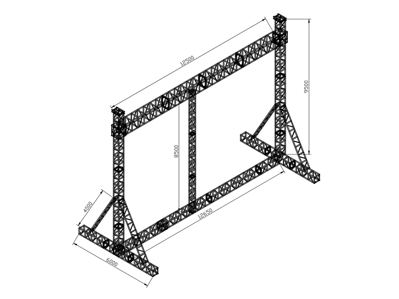 LED Screen Ground Supports  12.5 m span and load capacity up to 8,000 kg